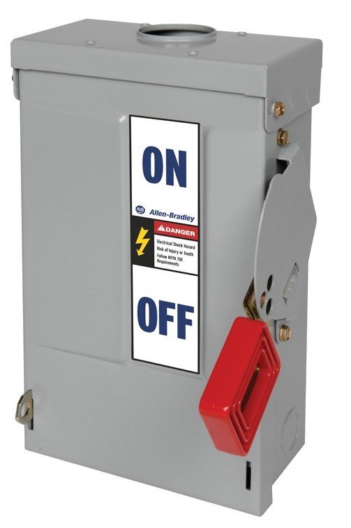 1494H Heavy Duty Safety Switch, 200A 600V AC Non-Fusible Disconnect Switch, Type 3R Rain-Proof Painted Metal Enclosure, Door Latch