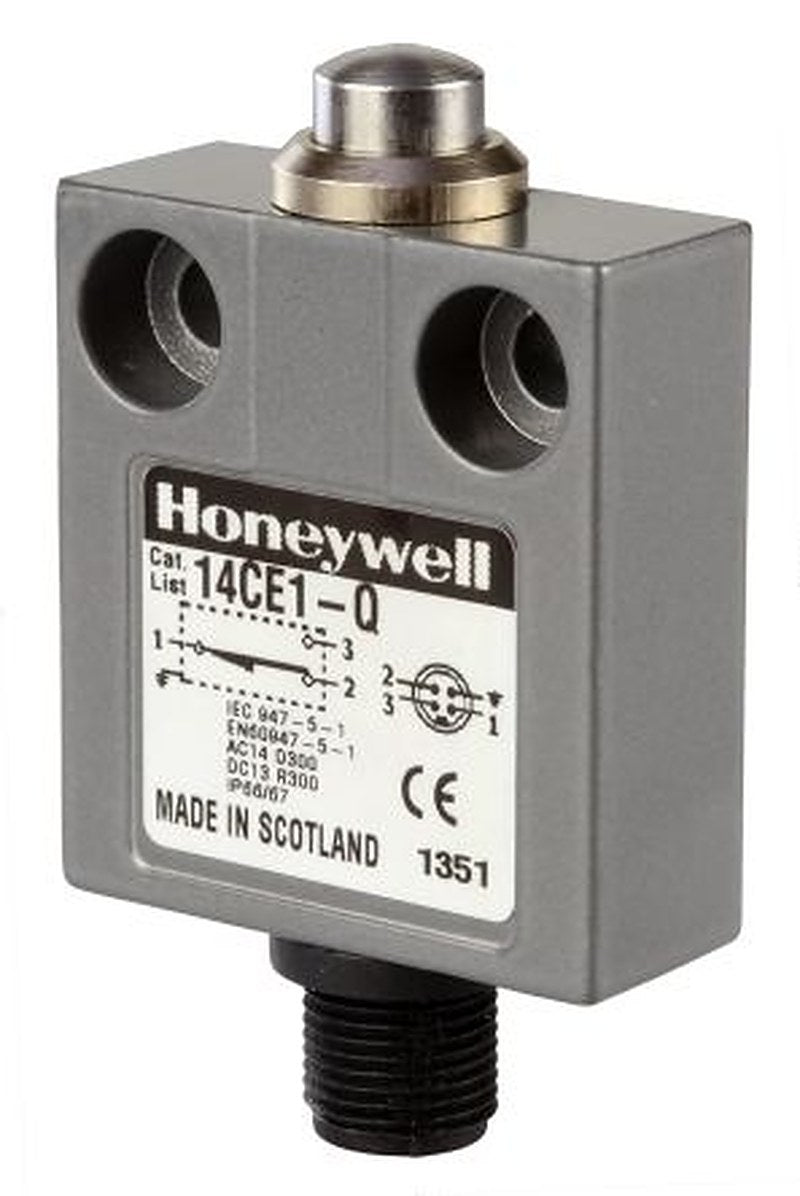 Honeywell 14CE Series Plunger Limit Switch, SPDT, IP66, IP65, IP67, IP68, Die Cast Zinc Housing, 250V, 5A