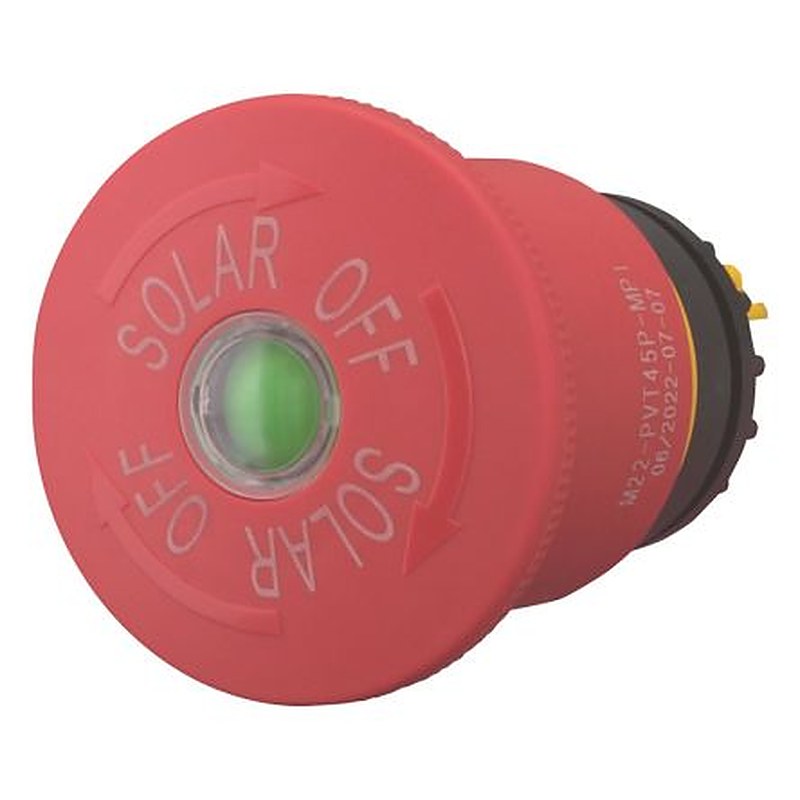 Eaton Push Emergency Stop Push Button Switch, Plastic, 1 Cutouts, Red, SOLAR OFF, IP69K, IP67