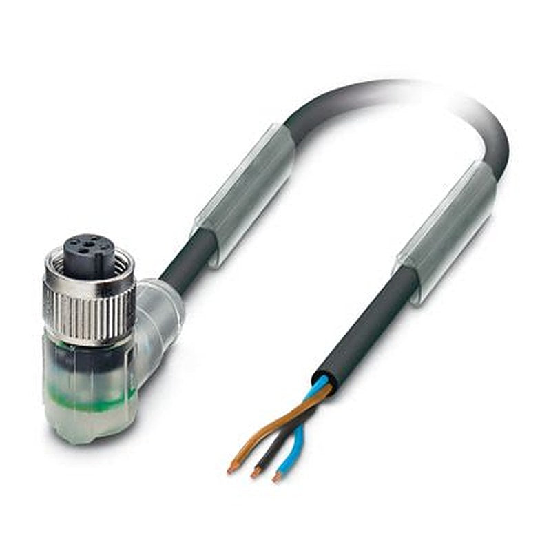 Phoenix Contact 3 way Free Cable End to Female 3 way Angled Socket M12 Sensor Actuator Cable, 8 m