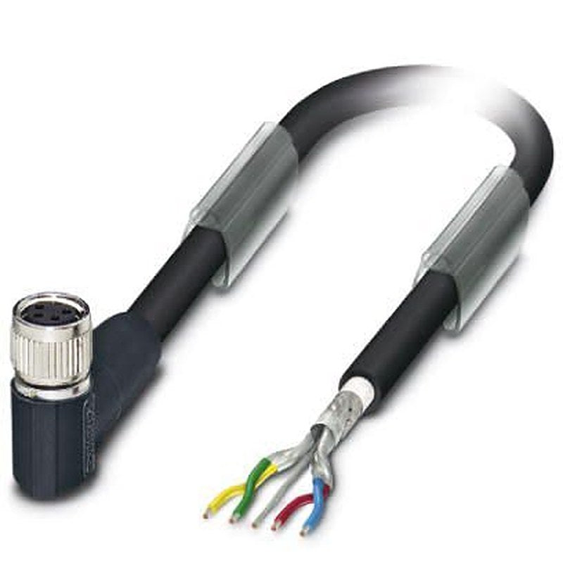 Phoenix Contact Female 4 way M8, Right Angle to Angled Socket M8 Bus Cable, 5 m