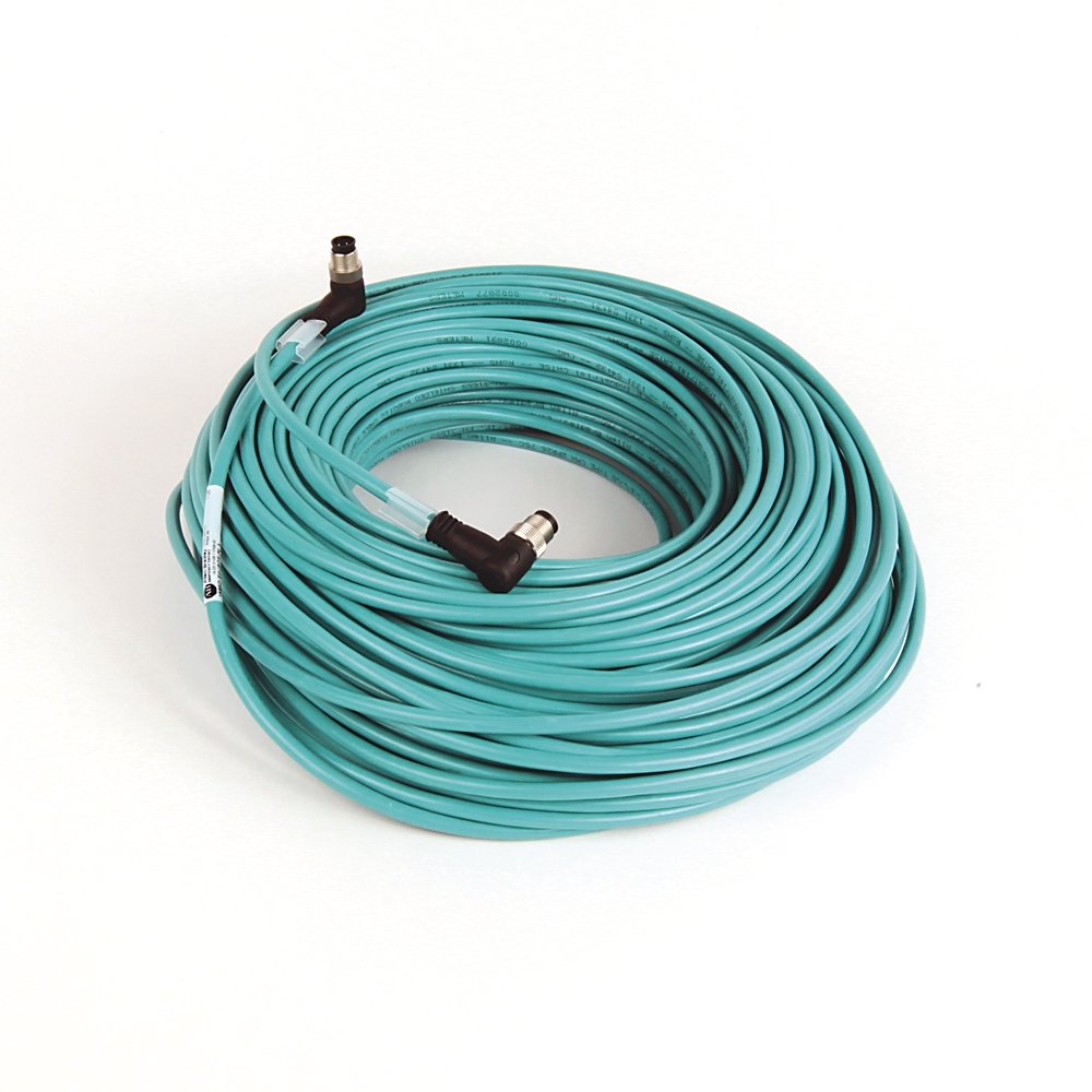 1585 Ethernet Cables Cat5e, 100BASE-TX, 100 Mbit/s, 4 Conductors, M12, Right Angle Male, Standard, M12, Right Angle Male, Teal PUR, Shielded, High Flex, PUR, Halogen Free, 10 million cycles