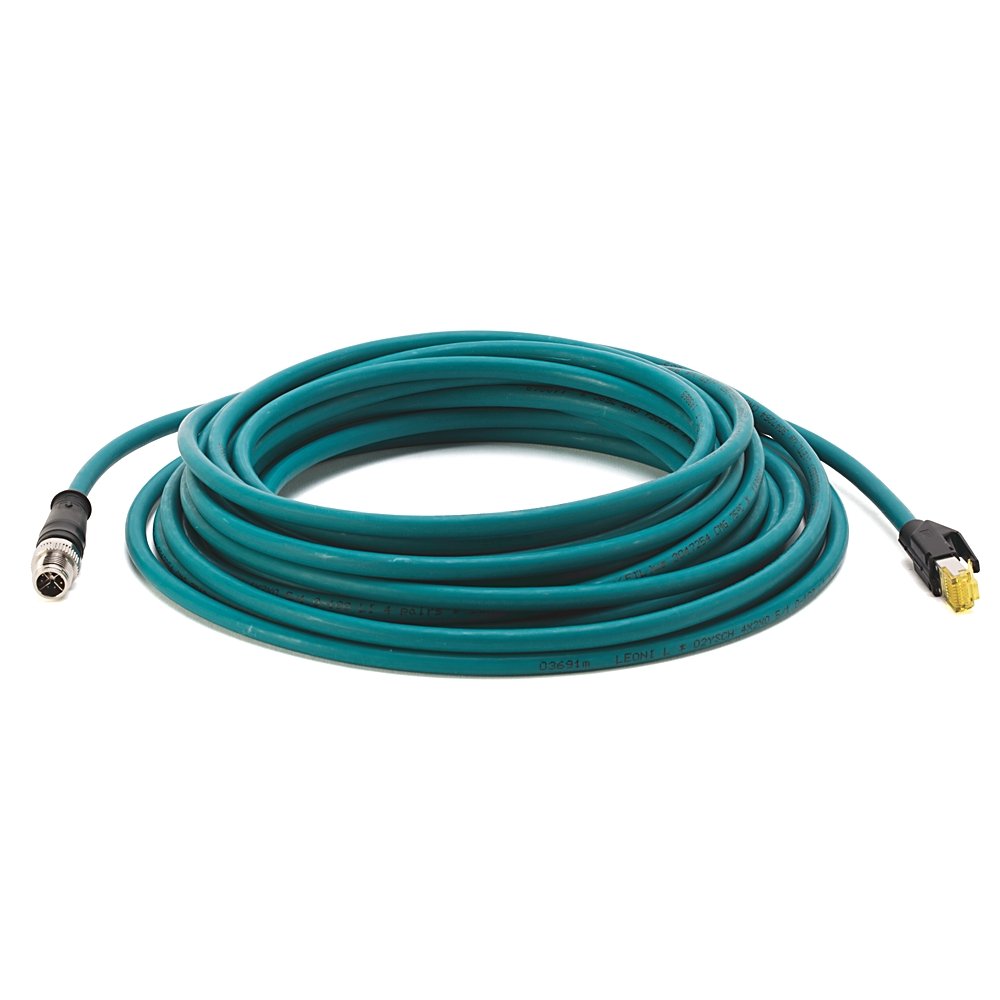 1585 Ethernet Cables Cat6, 1000BASE-T, 1000 Mbit/s, 8 Conductors, M12 X-CODE, Straight Male, Standard, RJ45, Straight Male, Teal PUR, Shielded, High Flex, PUR, Halogen Free, 10 million cycles