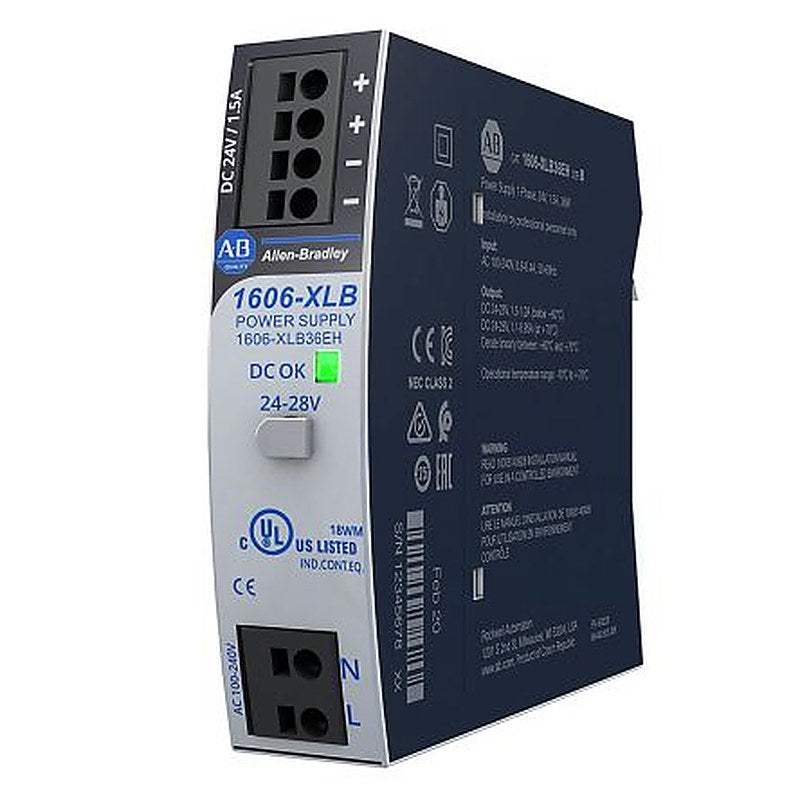 Allen Bradley 1606 Switched Mode DIN Rail Power Supply 300 V dc, 240V ac AC/DC Input 24V dc, 1.3 A Output DC 36 W