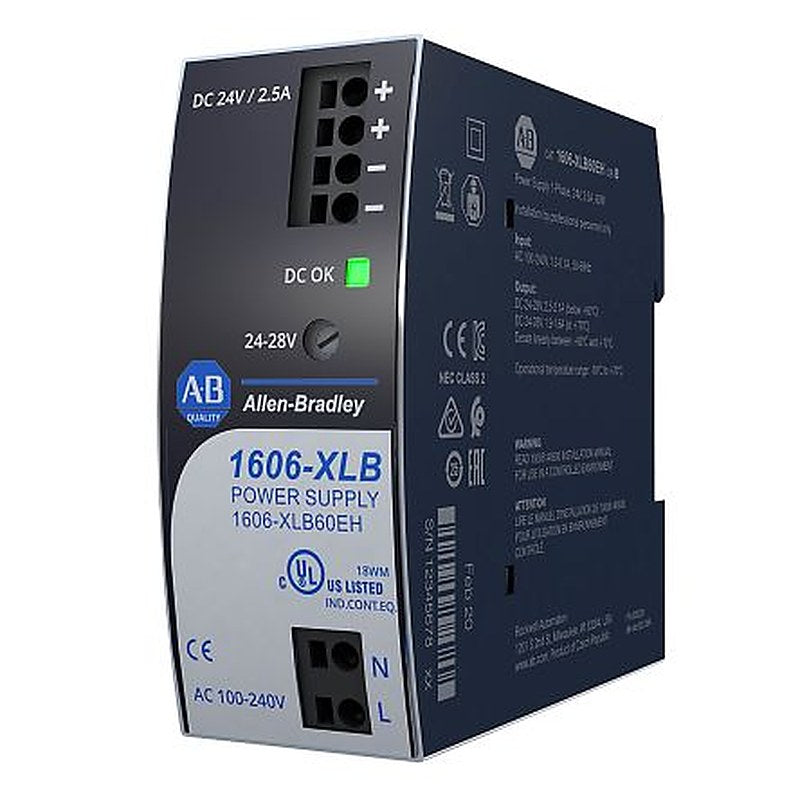 Allen Bradley 1606 Switched Mode DIN Rail Power Supply 240V ac AC Input 24V dc, 2.5 A Output DC 60 W