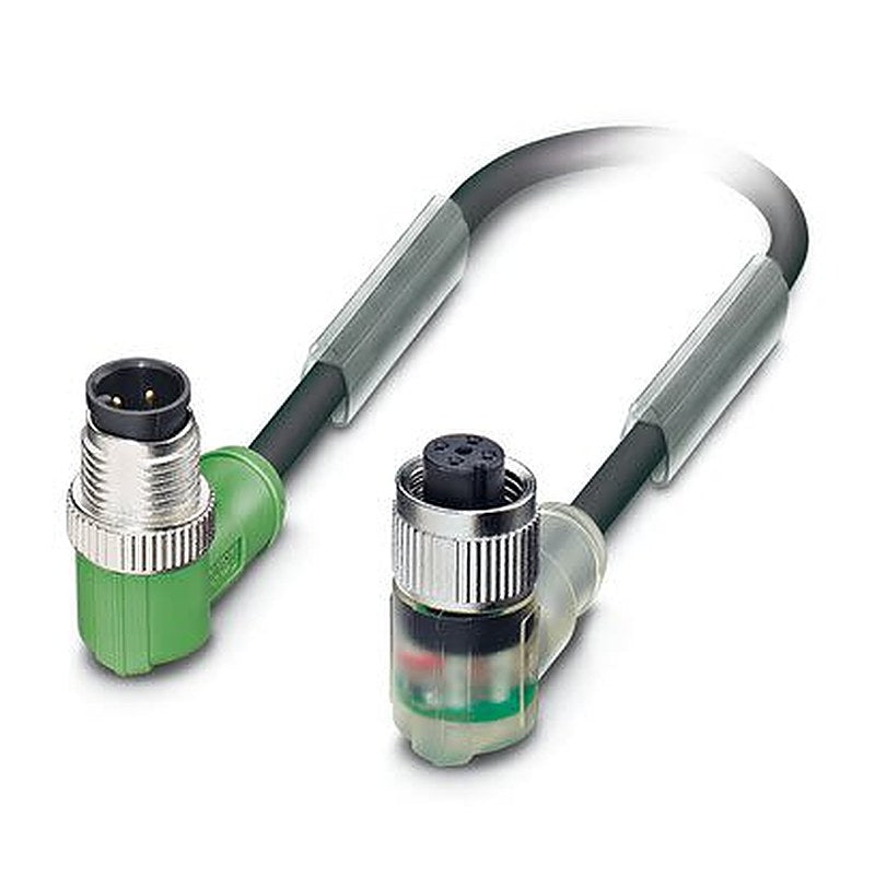Phoenix Contact Male 4 way M12, Right Angle to Female 4 way Angled Socket M12 Sensor Actuator Cable, 3 m