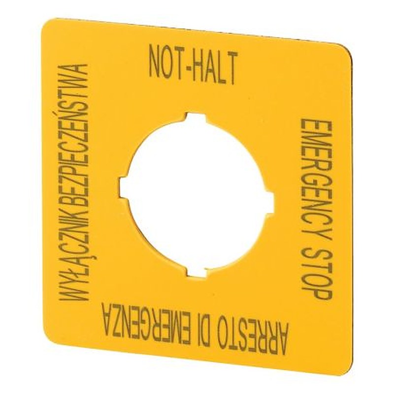 Eaton Label for Use with Push Button, Pre-printed "Emergency Switching Off, Emergency Stop