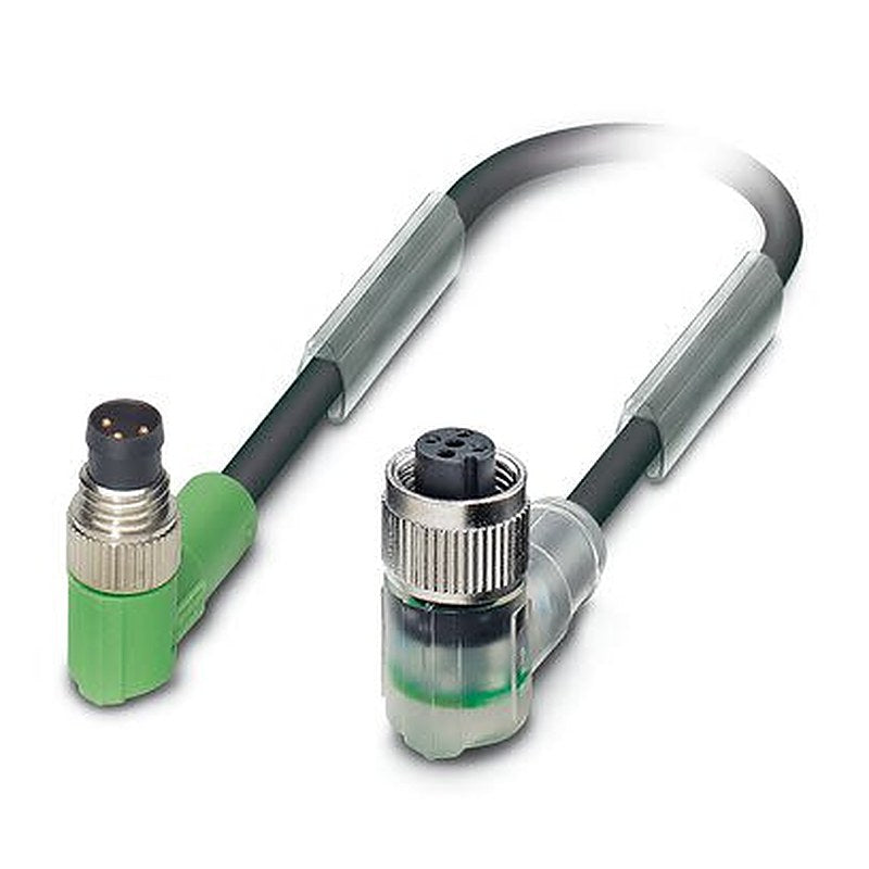 Phoenix Contact Male 3 way M8, Right Angle to Female 3 way Angled Socket M12 Sensor Actuator Cable, 300 mm