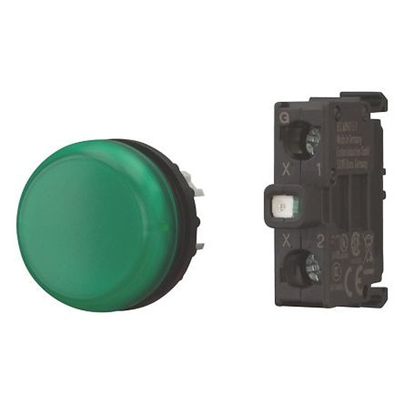 Eaton, M22, Base Fixing Green LED Indicator, 22.5 mm Cutout, IP66, IP69K, Round
