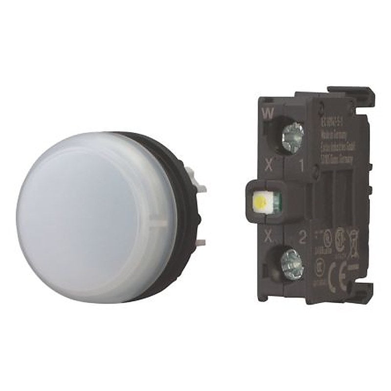 Eaton, M22 White Pilot Indicator, 22.5 mm Cutout, IP69K, IP67, Round