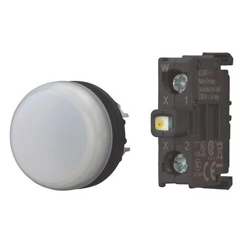Eaton, M22, Base Fixing White LED Indicator, 22 mm Cutout, IP66, IP69K, Round