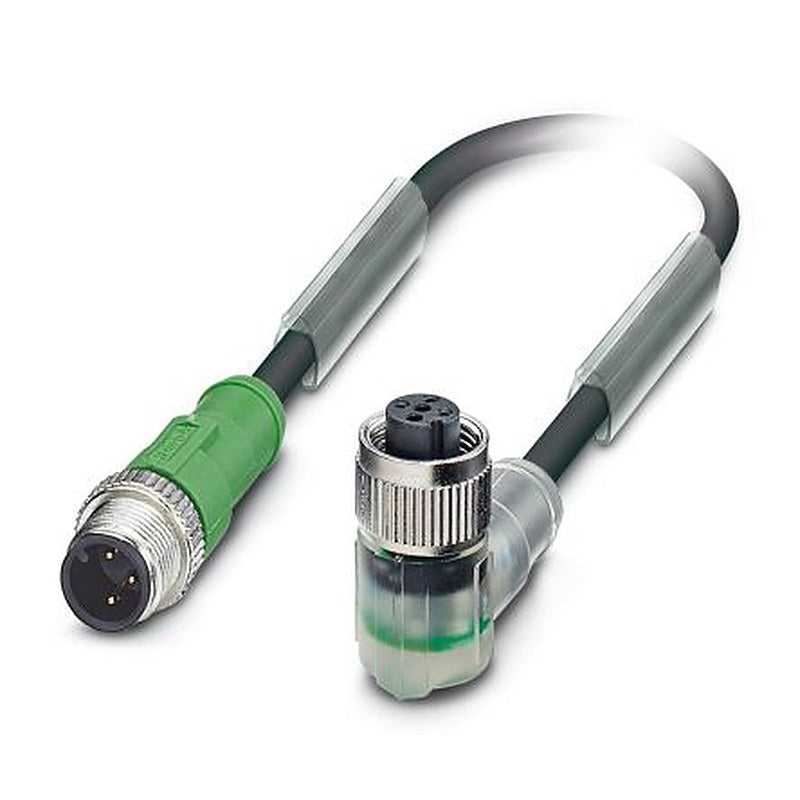 Phoenix Contact Female 3 way M12, Right Angle to Male 3 way M12, Straight Sensor Actuator Cable, 600 mm