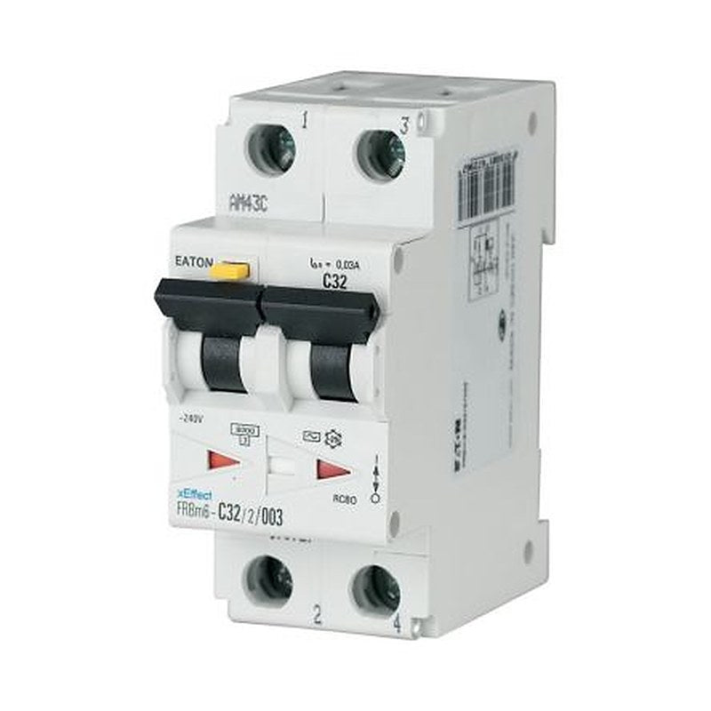 Eaton Residual Current Circuit Breaker with Overload Protection, 32A Current Rating, 2-Pole, 30 mA Trip Sensitivity,