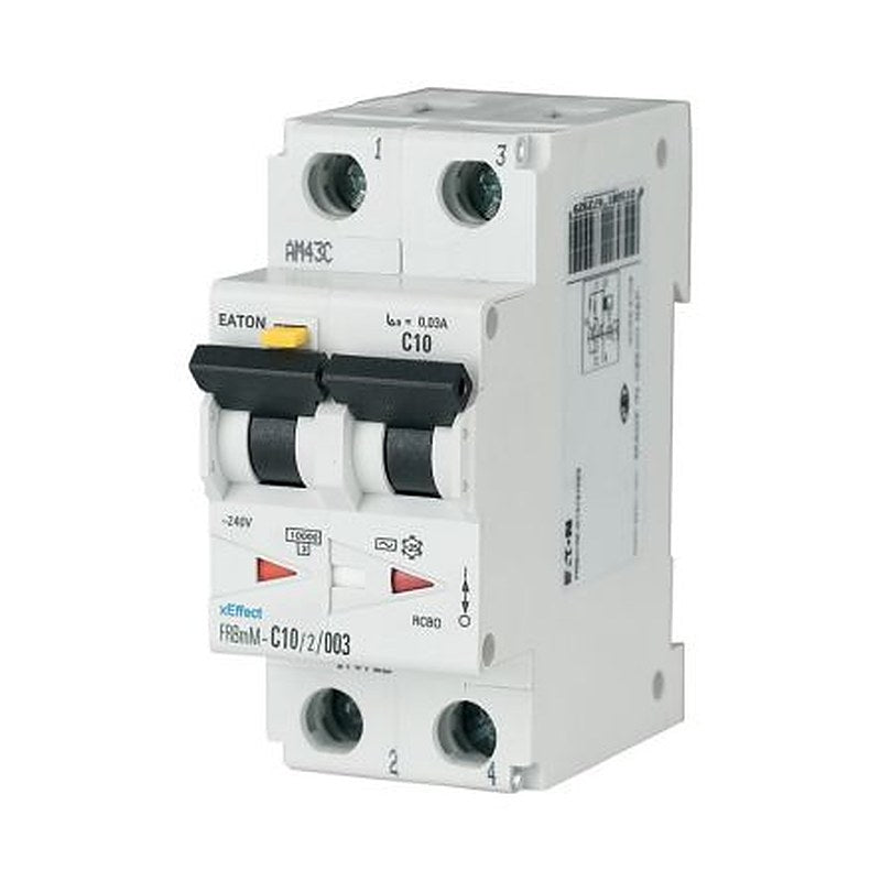 Eaton Residual Current Circuit Breaker with Overload Protection, 10A Current Rating, 2-Pole, 30 mA Trip Sensitivity,