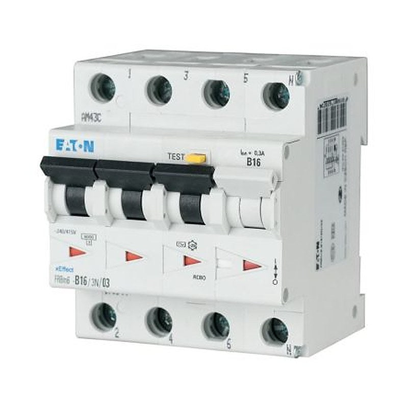 Eaton Residual Current Circuit Breaker with Overload Protection, 16A Current Rating, 4-Pole, 30 mA Trip Sensitivity,