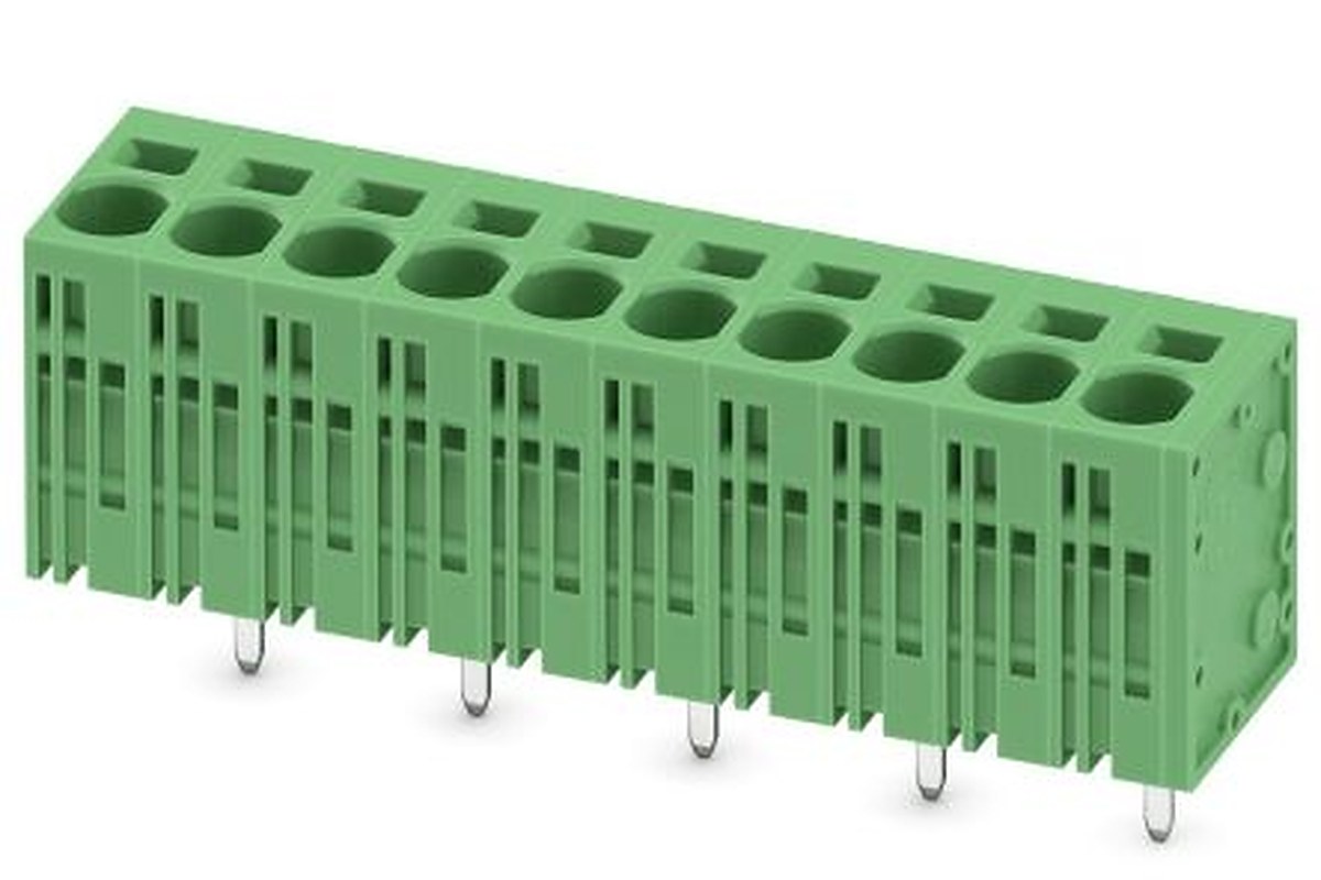 Phoenix Contact SPT 5/10-V-7.5-ZB Series Right Angle PCB Terminal Block, 10 Contact(s), 7.5 mm Pitch, 1 Row