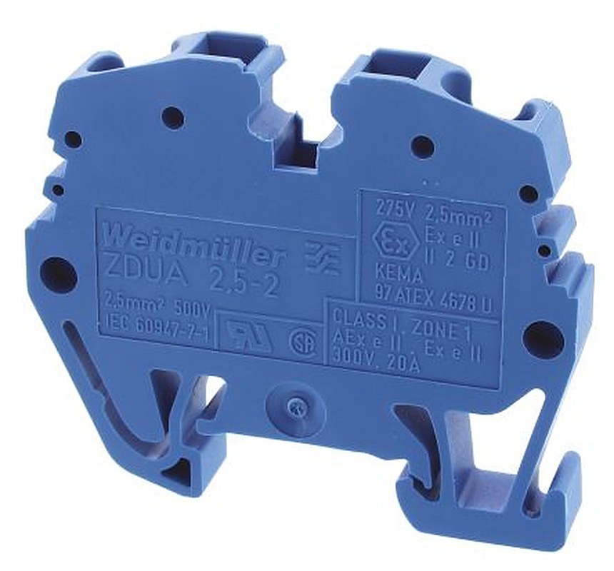 Weidmüller 1720930000 ZDUA Series DIN Rail Terminal Block Blue, 2.5mm², 1-Level, Clamp