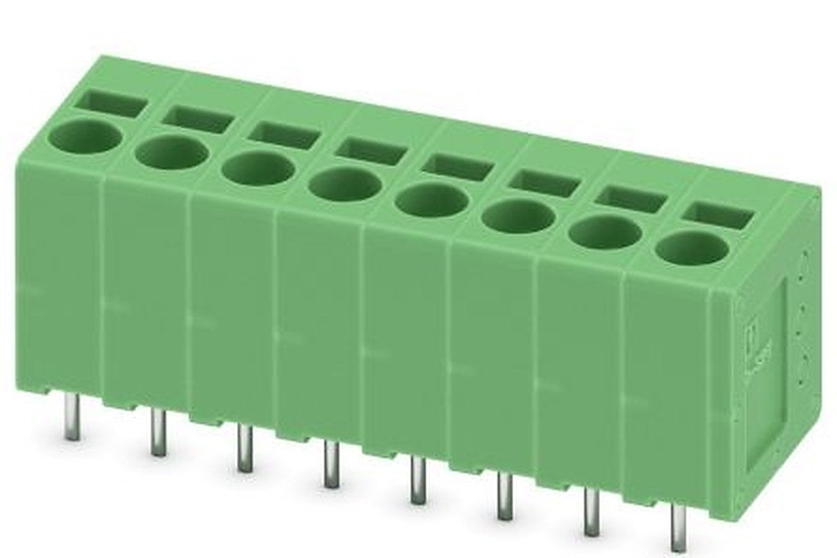Phoenix Contact SPT 2.5/8-V-5.0-EX Series Right Angle PCB Terminal Block, 8 Contact(s), 5 mm Pitch, 1 Row