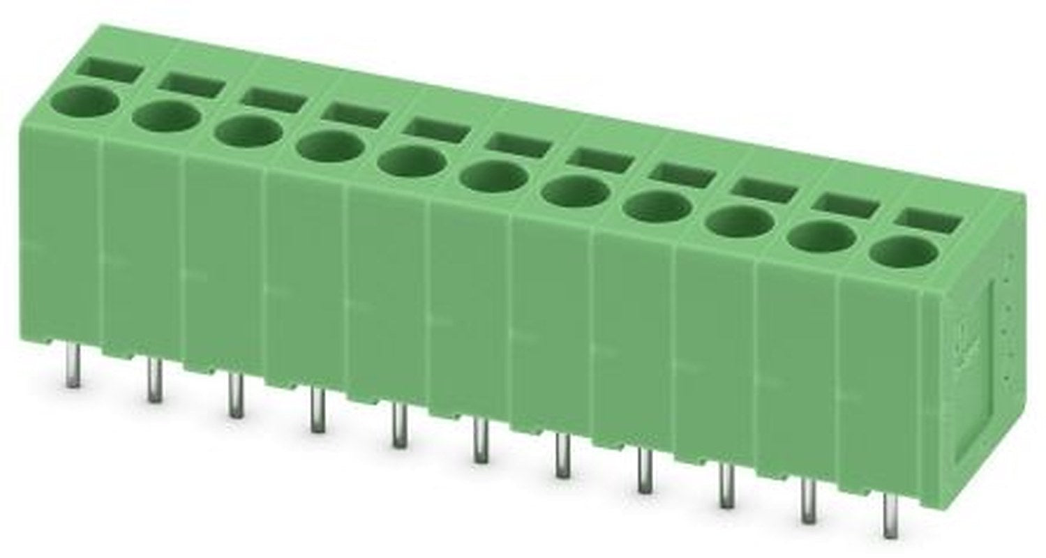 Phoenix Contact SPT 2.5/11-V-5.0-EX Series Right Angle PCB Terminal Block, 11 Contact(s), 5 mm Pitch, 1 Row