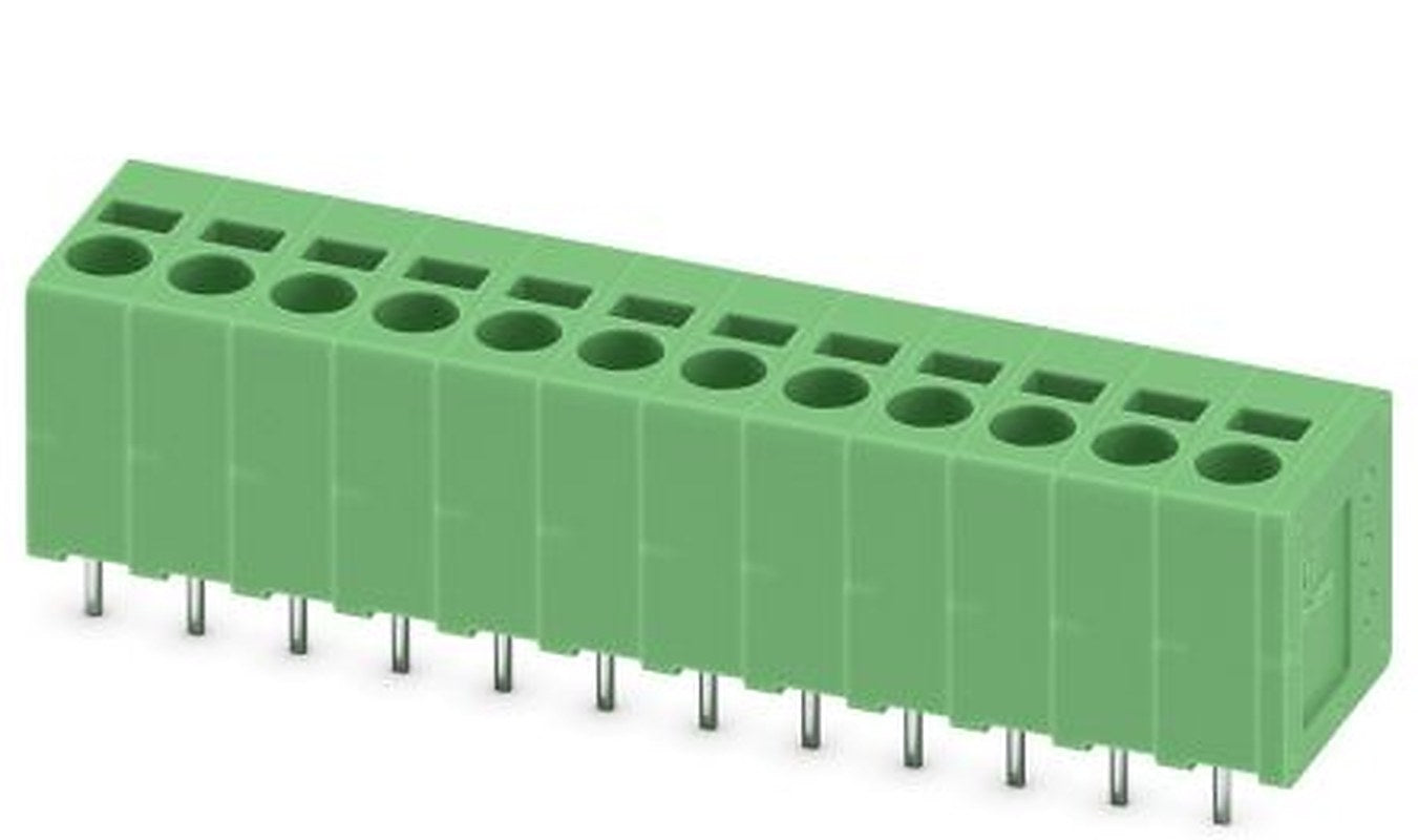 Phoenix Contact SPT 2.5/12-V-5.0-EX Series Right Angle PCB Terminal Block, 12 Contact(s), 5 mm Pitch, 1 Row