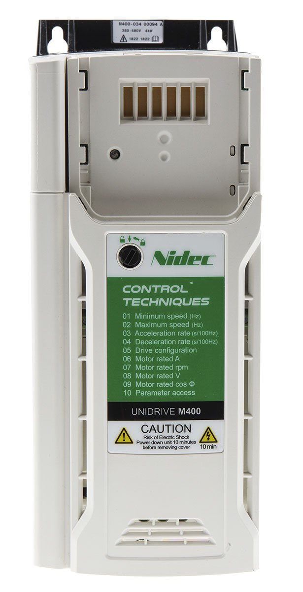 Unidrive M400 minimizes downtime with an intuitive LCD display for rapid set-up and clear diagnostic help. The integrated PLC can execute a substantial range of sequencing and logic programs. Coupled with an impressive I/O count complete with two STO inputs and an SI interface for a fieldbus option or extended I/O, the feature set ensures Unidrive M400's flexible integration with any system. Minimize downtime and system set-up time with advanced keypad options Informative, multi-language, 3 line display aid