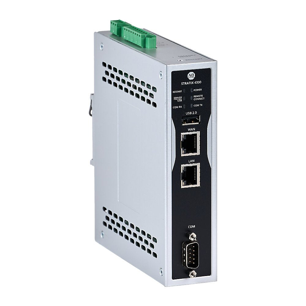 1783 Stratix 4300 Remote Access Router, VPN, 1 Ethernet 10/100/1000 Port WAN, 1 Ethernet 10/100/1000 Port LAN, RS232/422/485 (DB9M) Isolated, USB 2.0, Digital Input/Output, Power 12/24VDC isolated