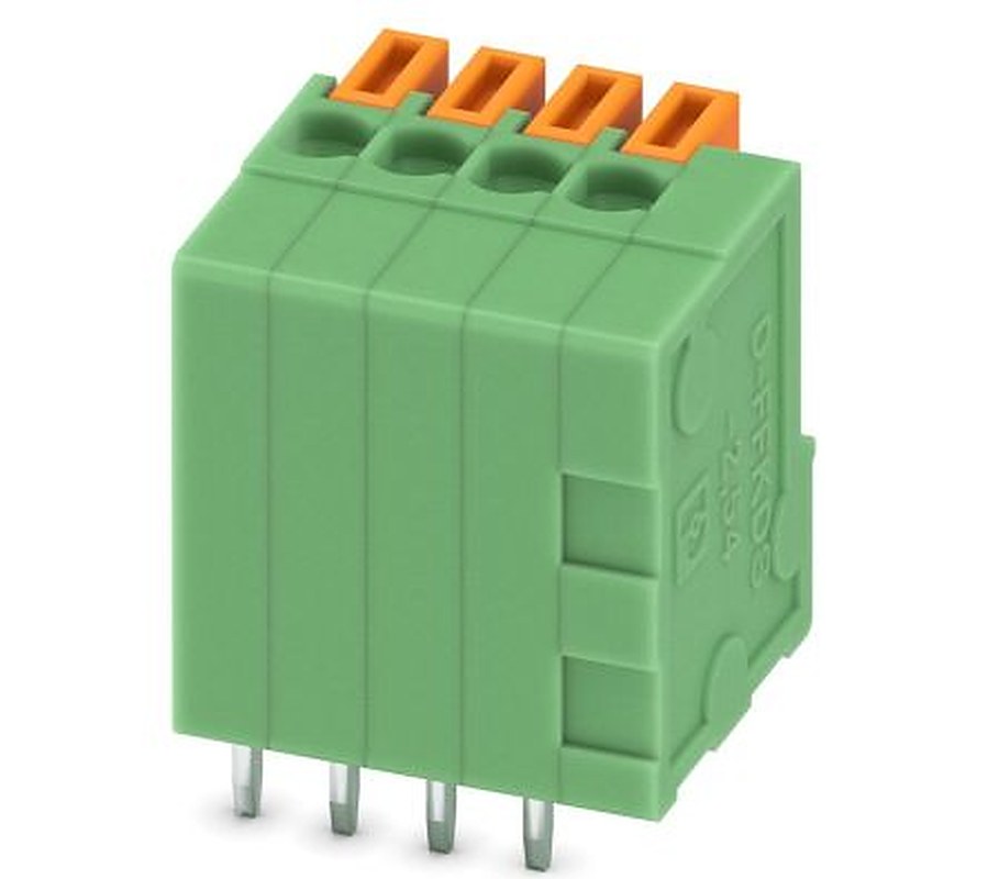 Phoenix Contact FFKDSA1/V-2.54-4 Series Right Angle PCB Terminal Block, 4 Contact(s), 2.54 mm Pitch, 1 Row