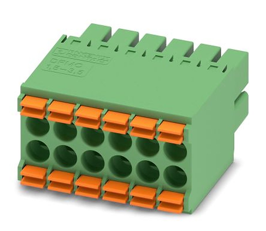 Phoenix Contact DFMC 1.5/6-ST-3.5 Series Pluggable Terminal Block, 12-Contact, 3.5 mm Pitch, 2 Row, 1790140