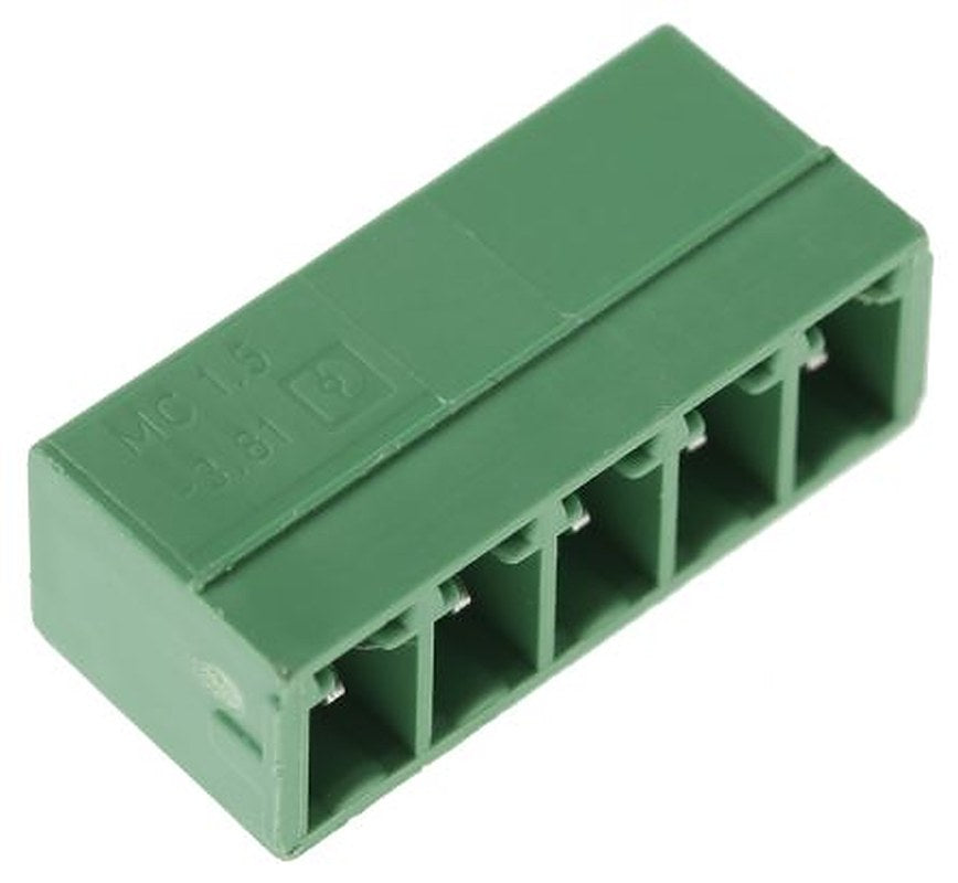 Phoenix Contact MC 1.5/ 5-G-3.81 Series Pluggable Terminal Block, 5-Contact, 3.81 mm Pitch, 1 Row, 1803303