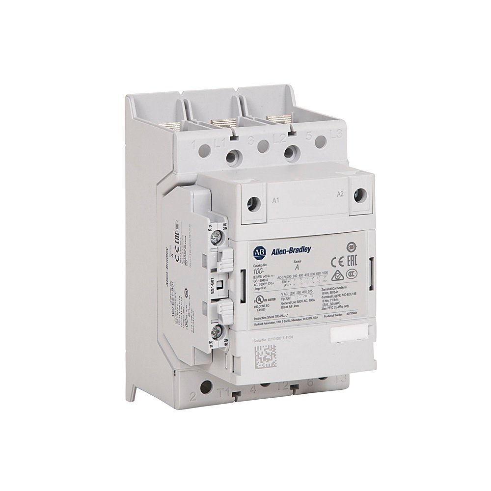 100-E MCS-E Contactor ,146A, AC3 duty , 100-250V 50/60Hz / 100-250V DC Electronic Coil w/ PLC Interface , 1 N.O. 1 N.C.