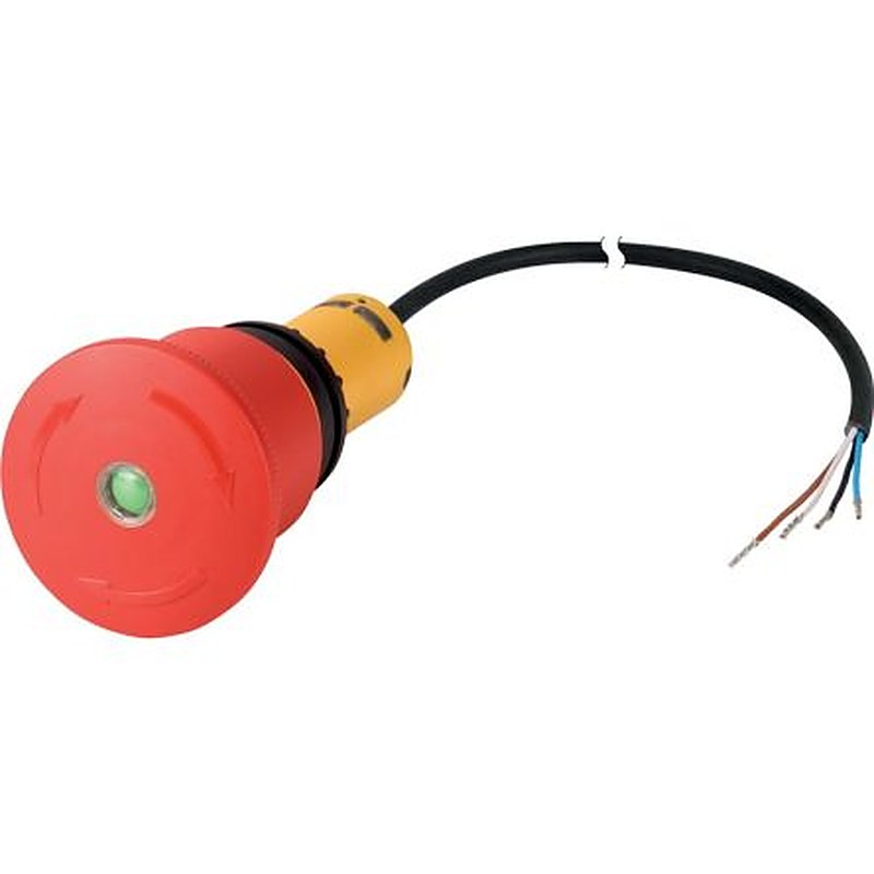 Eaton C22 Series Turn to Release Emergency Stop Push Button, Built-In, 22.5 mm Cutout, 1 NO/1 NC, IP67, IP69K