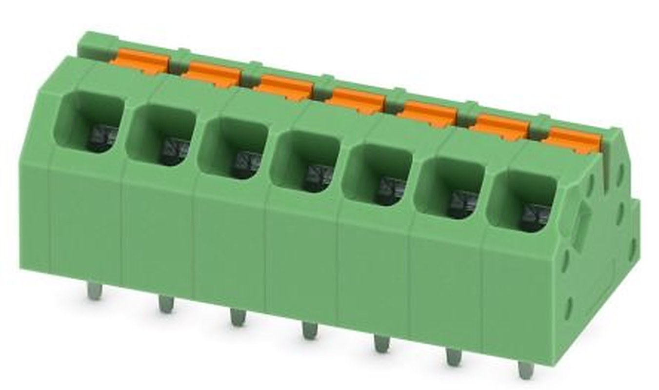 Phoenix Contact SPTAF 1/ 7-3.5-IL Series Straight Wave Soldering Mount PCB Terminal Block, 7 Contact(s), 3.5 mm Pitch, 1
