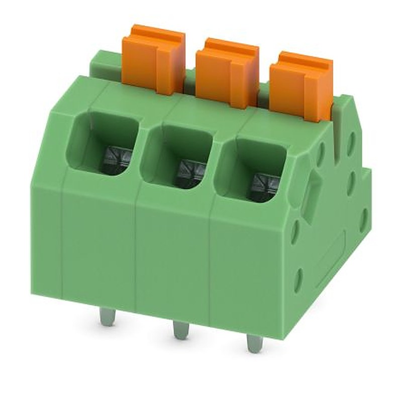 Phoenix Contact SPTAF 1/ 3-3.5-EL Series Angled Wave Soldering Mount PCB Terminal Block, 3 Contact(s), 3.5 mm Pitch, 2