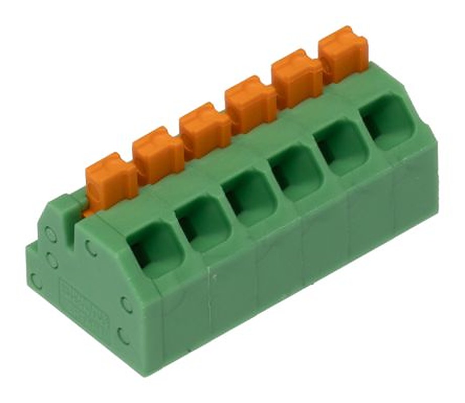 Phoenix Contact SPTAF 1/ 6-3.5-EL Series Angled Wave Soldering Mount PCB Terminal Block, 6 Contact(s), 3.5 mm Pitch, 1