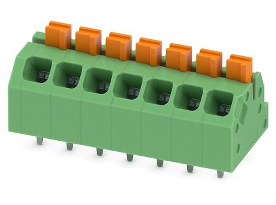Phoenix Contact SPTAF 1/ 7-3.5-EL Series Angled Through Hole PCB Terminal Block, 7 Contact(s), 3.5 mm Pitch, 2 Row