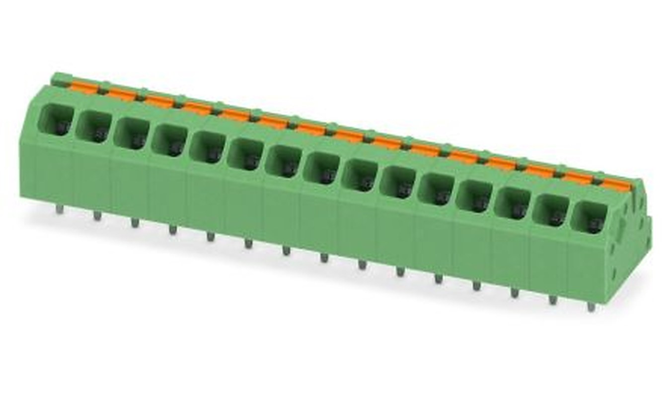 Phoenix Contact SPTAF 1/15-3.5-IL Series Angled Wave Soldering Mount PCB Terminal Block, 15 Contact(s), 3.5 mm Pitch, 2