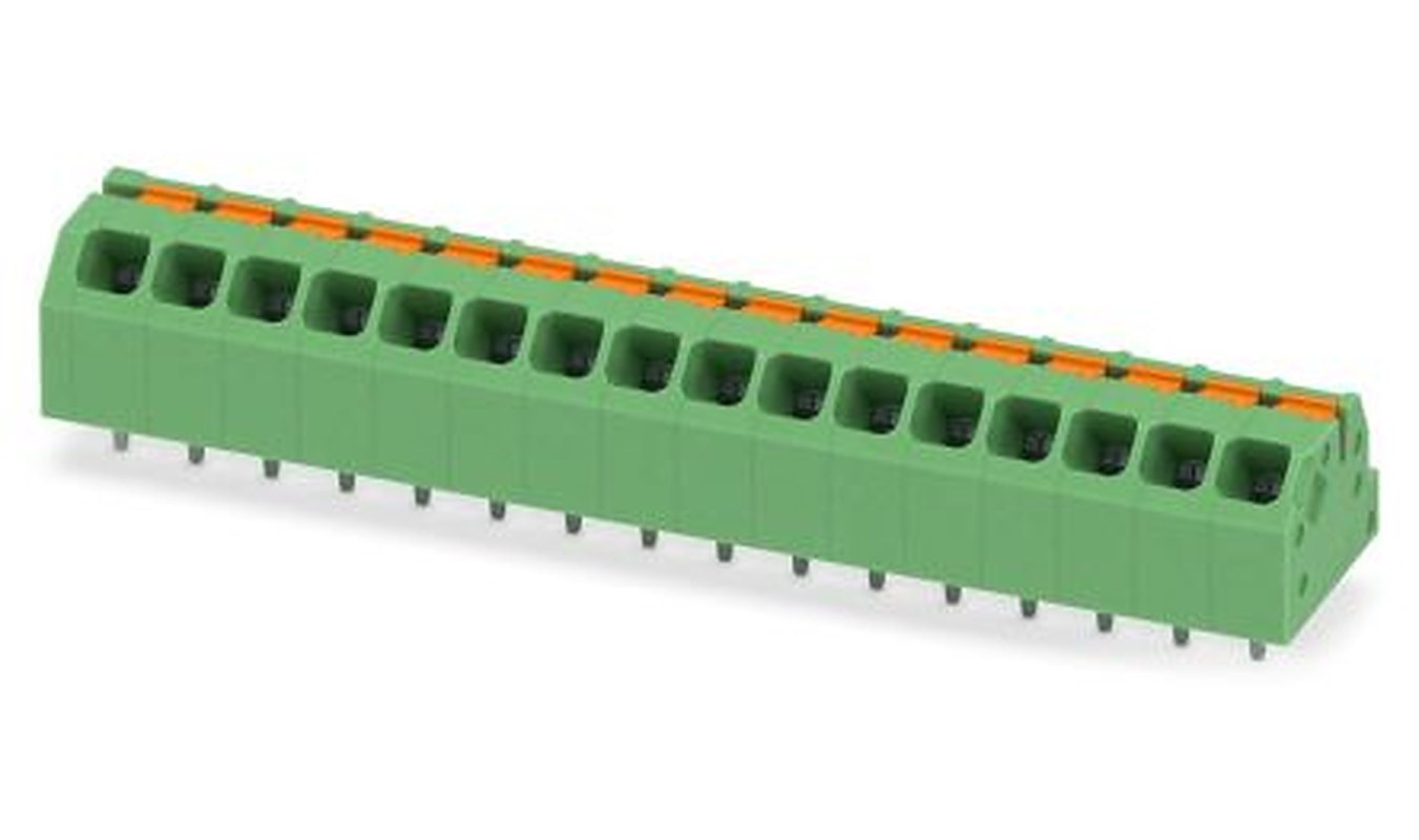 Phoenix Contact SPTAF 1/16-3.5-IL Series Angled Wave Soldering Mount PCB Terminal Block, 16 Contact(s), 3.5 mm Pitch, 2
