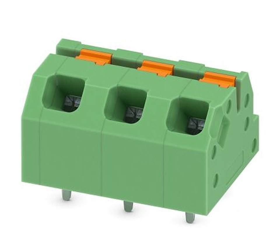 Phoenix Contact SPTAF 1/ 3-5.0-IL Series Angled Wave Soldering Mount PCB Terminal Block, 3 Contact(s), 5 mm Pitch, 1 Row