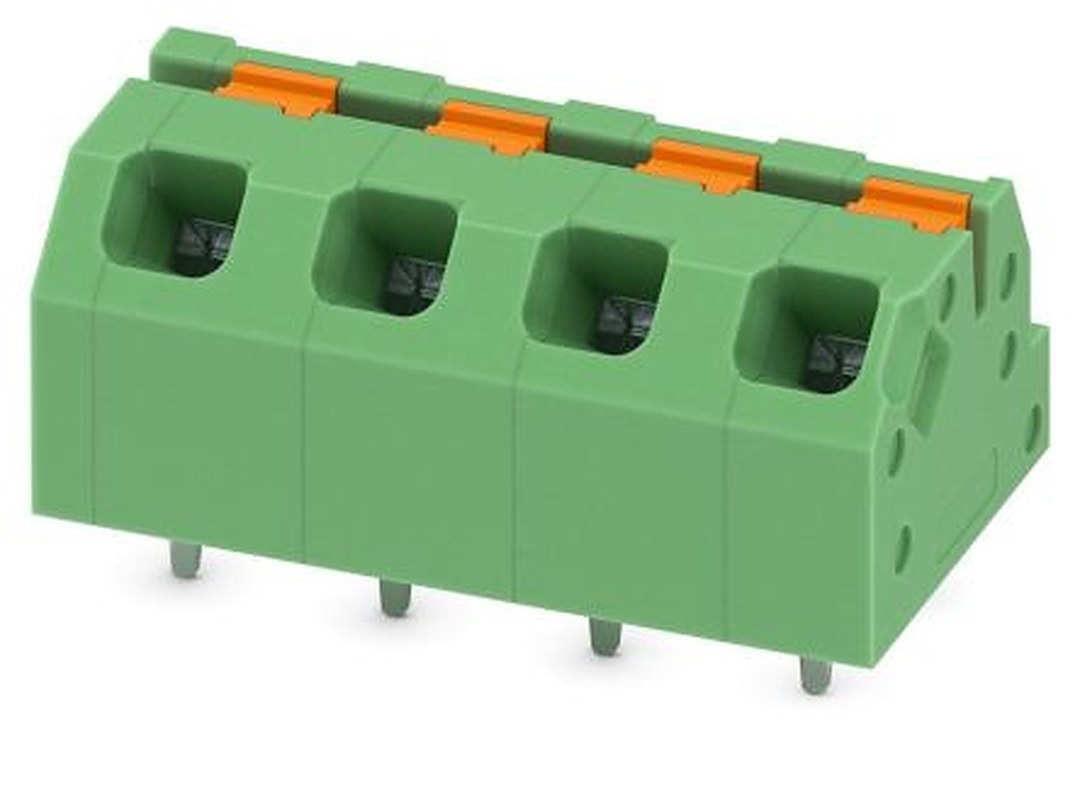 Phoenix Contact SPTAF 1/ 4-5.0-IL Series Angled Wave Soldering Mount PCB Terminal Block, 4 Contact(s), 5 mm Pitch, 1 Row