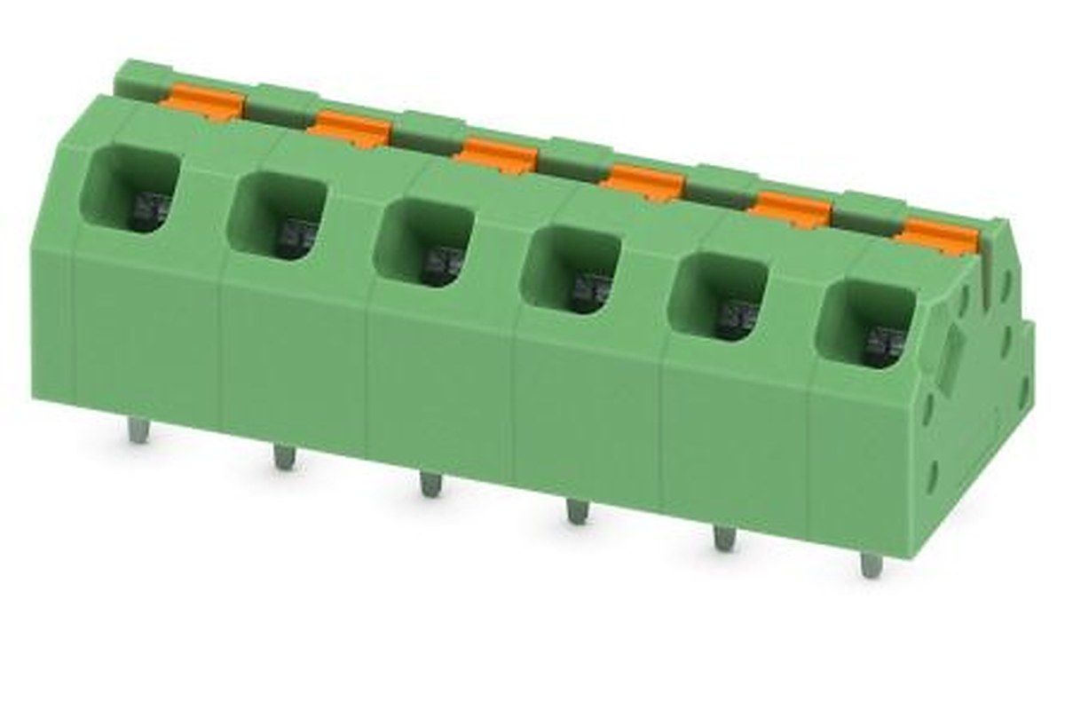 Phoenix Contact SPTAF 1/ 6-5.0-IL Series Angled Wave Soldering Mount PCB Terminal Block, 6 Contact(s), 5 mm Pitch, 1 Row