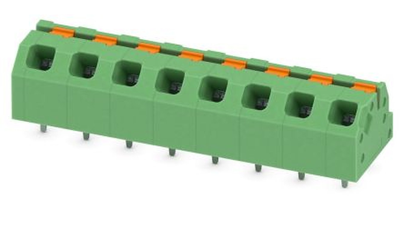 Phoenix Contact SPTAF 1/ 8-5.0-IL Series Angled Wave Soldering Mount PCB Terminal Block, 8 Contact(s), 5 mm Pitch, 1 Row
