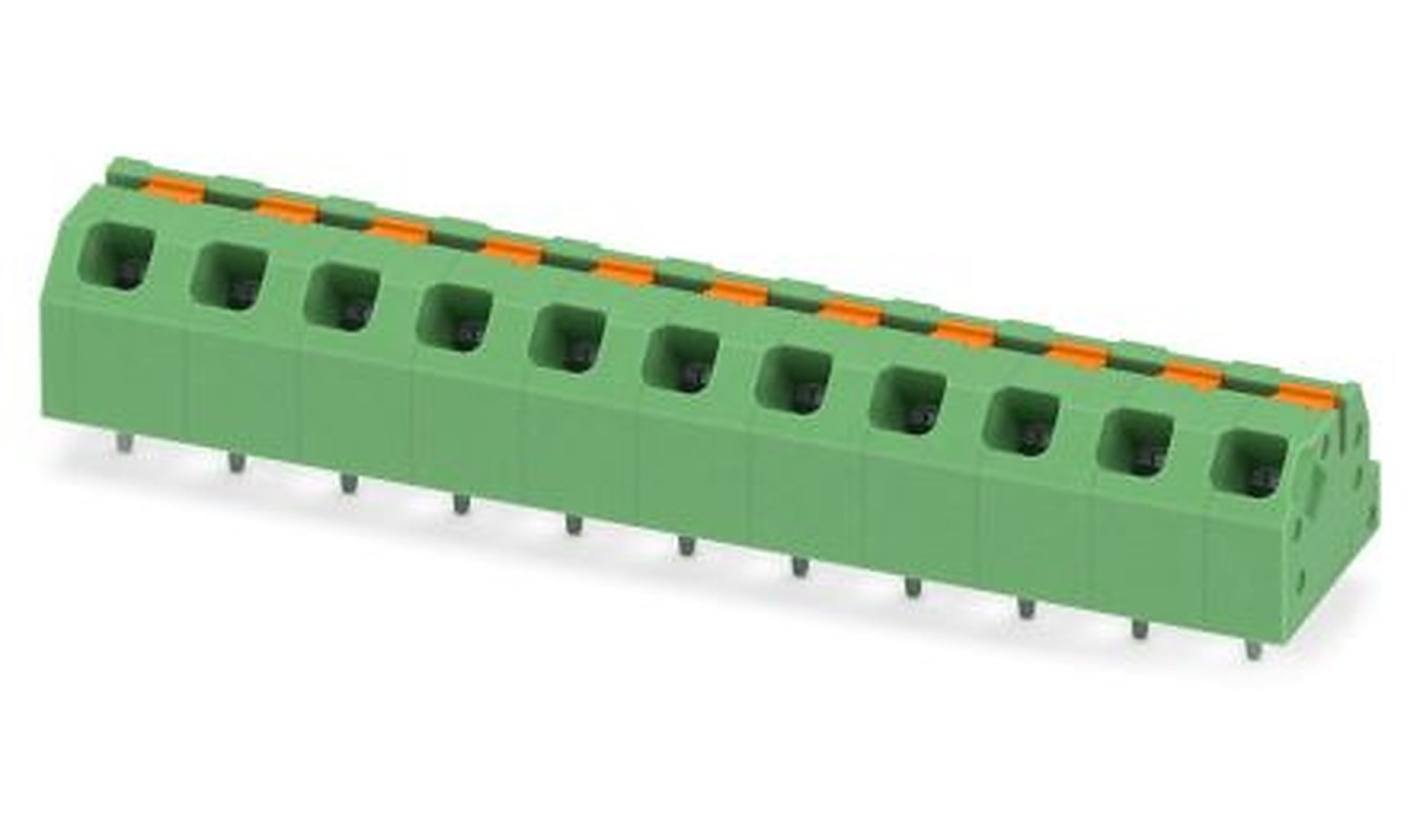 Phoenix Contact SPTAF 1/11-5.0-IL Series Angled Wave Soldering Mount PCB Terminal Block, 11 Contact(s), 5 mm Pitch, 1