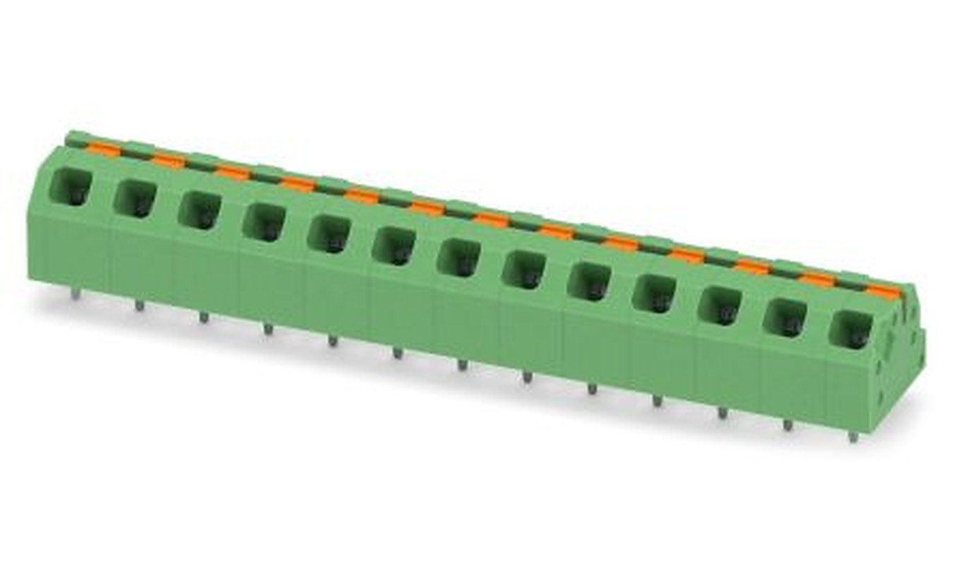 Phoenix Contact SPTAF 1/13-5.0-IL Series Angled Wave Soldering Mount PCB Terminal Block, 13 Contact(s), 5 mm Pitch, 2