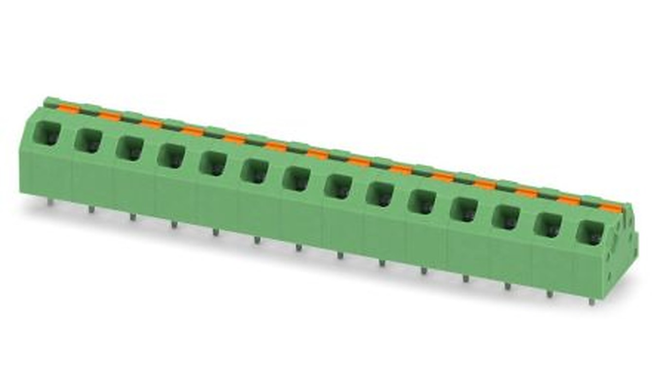 Phoenix Contact SPTAF 1/14-5.0-IL Series Angled Wave Soldering Mount PCB Terminal Block, 14 Contact(s), 5 mm Pitch, 1