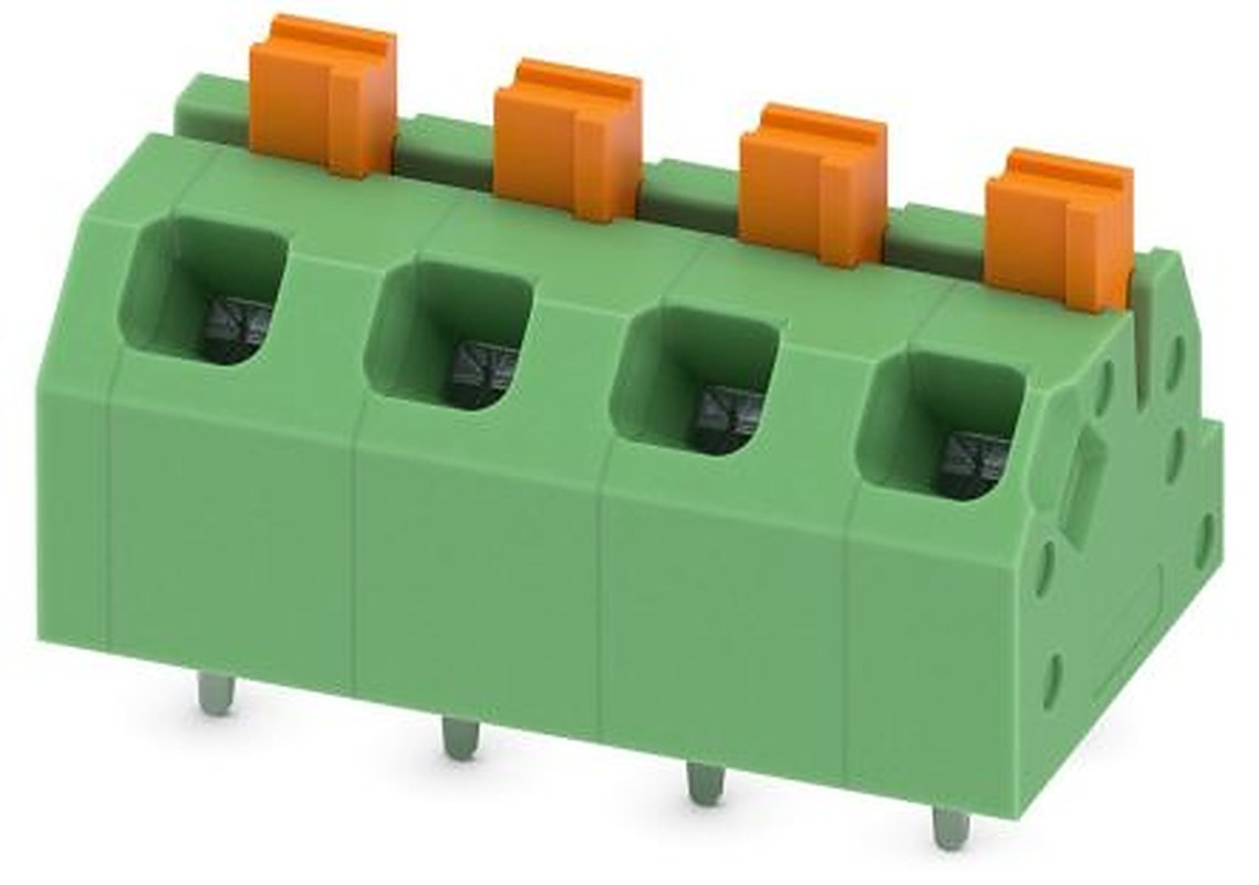 Phoenix Contact SPTAF 1/ 4-5.0-EL Series Angled Wave Soldering Mount PCB Terminal Block, 4 Contact(s), 5 mm Pitch, 2 Row