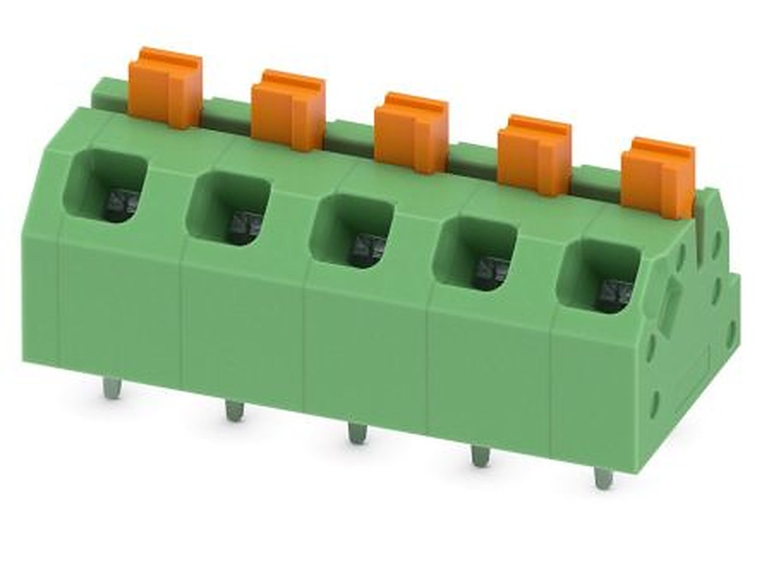 Phoenix Contact SPTAF 1/ 5-5.0-EL Series Angled Wave Soldering Mount PCB Terminal Block, 5 Contact(s), 5 mm Pitch, 2 Row