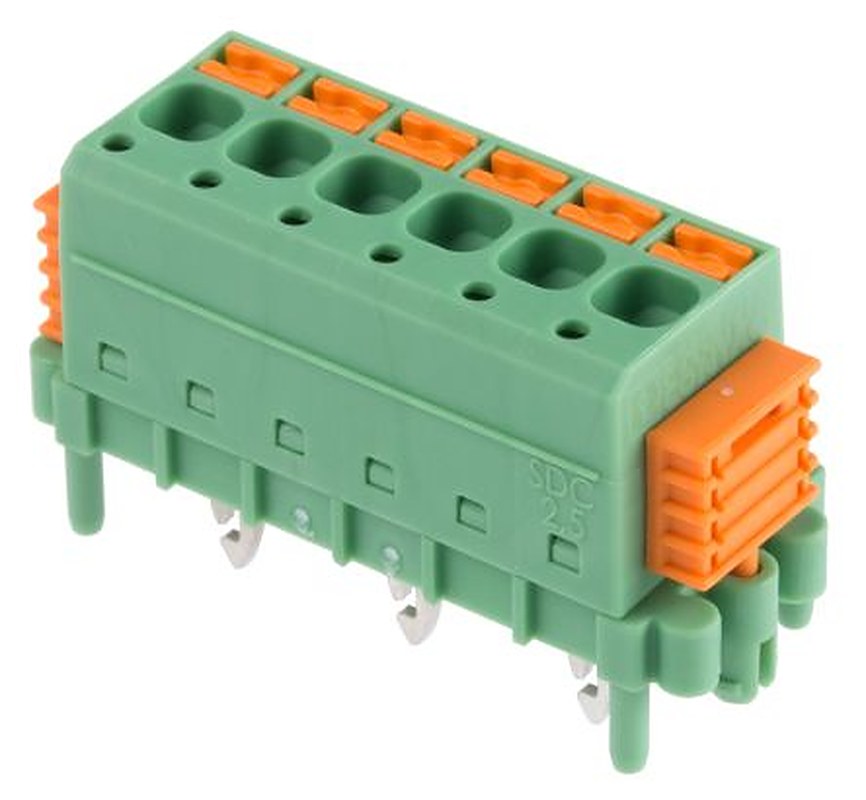 Phoenix Contact SDC 2.5/ 6-PV-5.0-ZB Series Straight PCB Terminal Block, 6 Contact(s), 5 mm Pitch, 1 Row