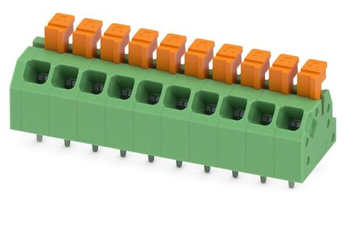 Phoenix Contact SPTAF 1/10-3.5-LL Series Angled PCB Terminal Block, 10 Contact(s), 3.5 mm Pitch, 2 Row