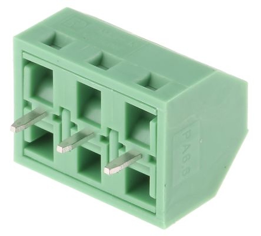 Phoenix Contact SMKDSN 1.5/3-5.08 Series 45° Wave Soldering Mount PCB Terminal Block, 3 Contact(s), 5 mm Pitch, 1 Row