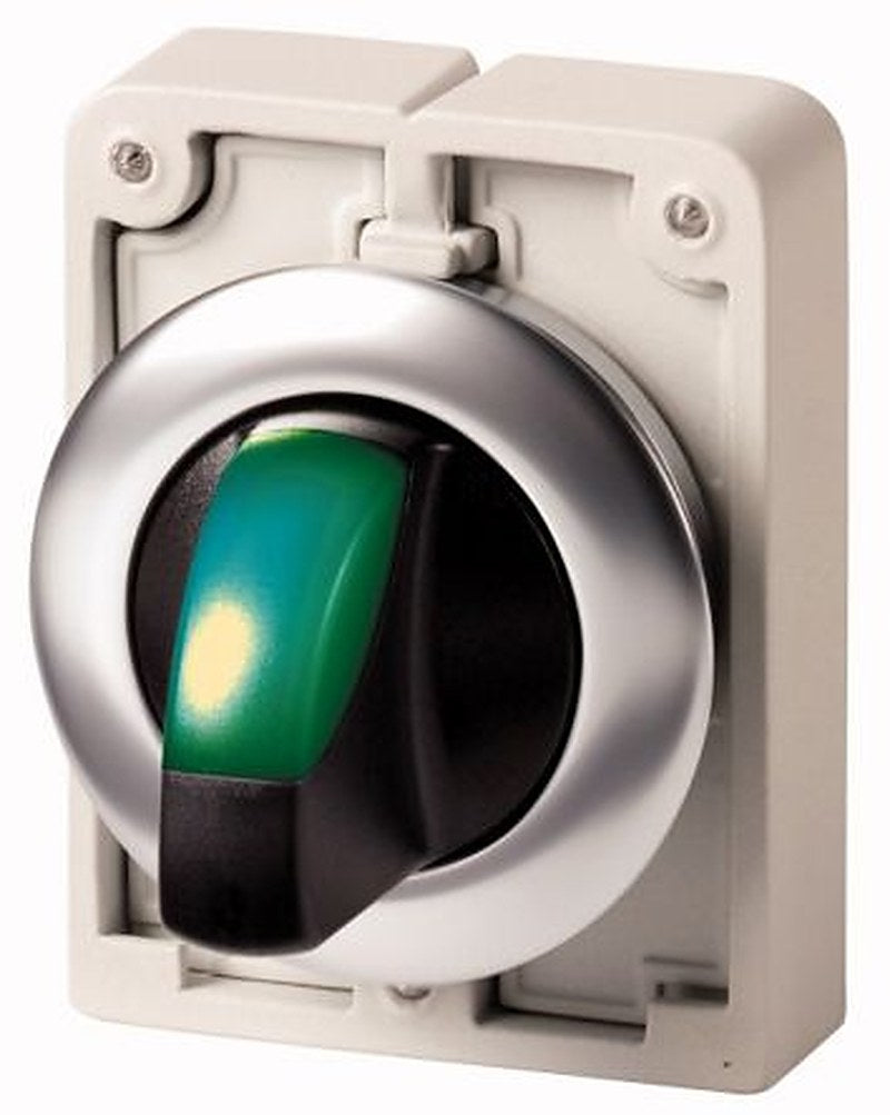 Eaton M30 Series 3 Position Illuminated Selector Switch Head, 30 mm Cutout, Green, Green Handle, IP66